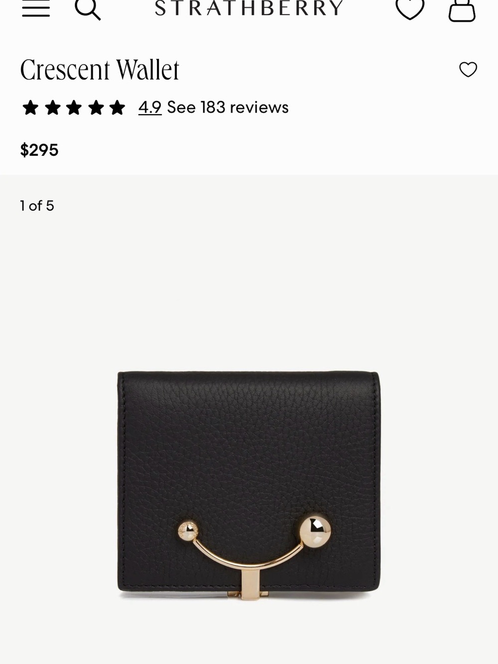 Strathberry Black Crescent Wallet with Gold Bar Detail